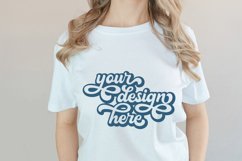 White t-shirt woman model mockup on neutral background Product Image 1