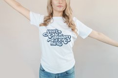 White t-shirt woman model mockup on neutral background Product Image 1