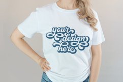 White t-shirt woman model mockup on neutral background Product Image 1