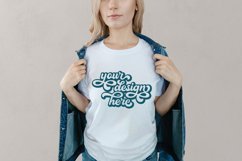 White t-shirt woman model mockup on neutral background Product Image 1