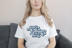 White t-shirt woman model mockup on neutral background Product Image 1