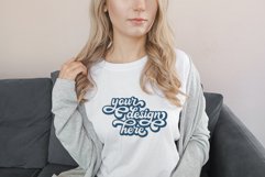 White t-shirt woman model mockup on neutral background Product Image 1