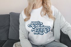 White t-shirt woman model mockup on neutral background Product Image 1
