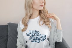 White t-shirt woman model mockup on neutral background Product Image 1