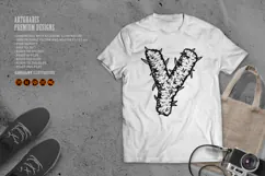 Outline of Y Letter with Weed Motif in Monochrome Product Image 2