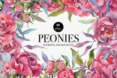 Peony Flowers and Leaves Watercolor botanical clip art Product Image 1