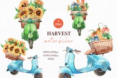 Autumn Watercolor clipart, Harvest Retro Motorcycles Product Image 1