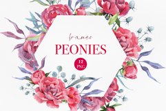 Watercolor Peony Flowers Frames, Floral Clipart, Peonies PNG Product Image 1