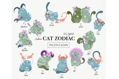 12 Cat Zodiac Signs Clipart, Cute Animal Horoscope Product Image 1