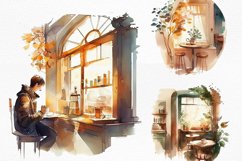 Watercolor Cafe Clipart, Coffee shop clipart, City clipart Product Image 5