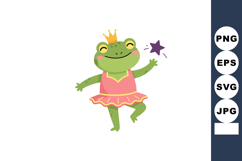 Frog princess dancing with crown and magic star in pink dres Product Image 1