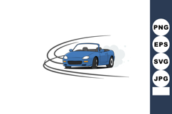 Blue convertible car drifting with smoke and tire marks vect Product Image 1