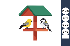 Bird feeder with yellow and black white birds perched on woo Product Image 1