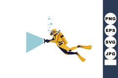 Scuba diver underwater with flashlight exploring deep sea in Product Image 1