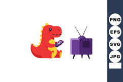 Red Dinosaur Watching Television Holding Remote Control Cute Product Image 1