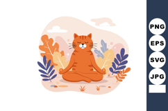 Cat meditating in nature with colorful autumn leaves and pea Product Image 1