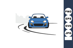 Blue car drifting on curved road with tire marks vector illu Product Image 1