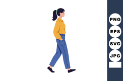Woman walking with hands in pockets wearing yellow shirt and Product Image 1