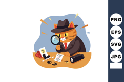 Cat detective investigating clues with magnifying glass in n Product Image 1