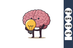 Brain character holding glowing light bulb creative idea con Product Image 1