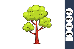Green leafy tree with red trunk simple cartoon style vector Product Image 1