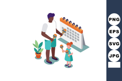 Father and daughter playing with maracas near large calendar Product Image 1