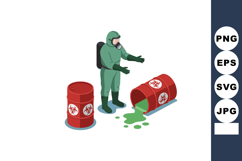 Hazardous waste worker in protective suit handling toxic che Product Image 1