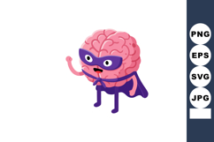Cartoon brain superhero character with purple mask and cape Product Image 1