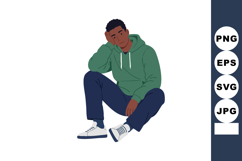 Young man sitting relaxed in casual hoodie and sneakers with Product Image 1