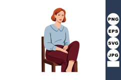 Woman sitting on chair in relaxed pose wearing blue shirt an Product Image 1