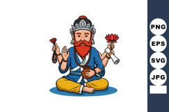 Hindu god depiction with red beard holding lotus flower and Product Image 1