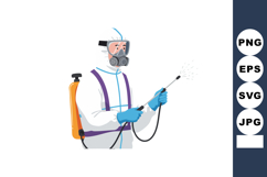 Person wearing protective suit and respirator spraying disin Product Image 1