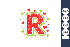 Red letter R with green outline and decorative hearts surrou Product Image 1