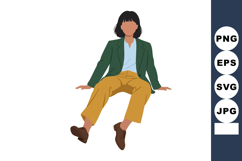 Young woman sitting relaxed wearing green jacket and mustard Product Image 1