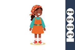 Girl Wearing Orange Dress and Floral Headscarf Smiling Cheer Product Image 1
