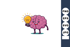 Brain character holding glowing light bulb creative idea con Product Image 1