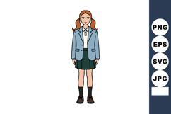 Young girl wearing blue blazer and green skirt school unifor Product Image 1