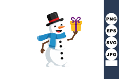 Snowman holding a gift box with purple ribbon wearing blue s Product Image 1
