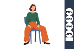 Woman sitting on chair wearing green sweater and orange pant Product Image 1