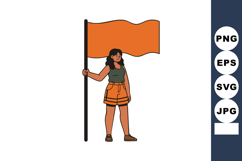 Woman holding orange flag standing confidently with casual s Product Image 1