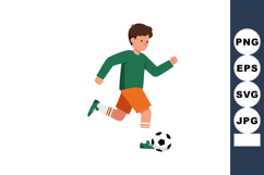 Boy playing soccer with green shirt orange shorts and white Product Image 1