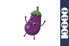 Happy purple eggplant character with green top smiling and d Product Image 1