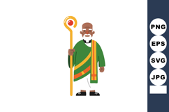 Elderly priest holding staff wearing green robe with orange Product Image 1