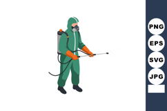 Worker in protective hazmat suit spraying disinfectant with Product Image 1