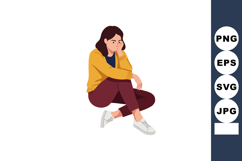 Young woman sitting thoughtful and pensive wearing yellow sw Product Image 1