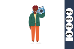 Young man holding vintage radio boombox smiling casual style Product Image 1