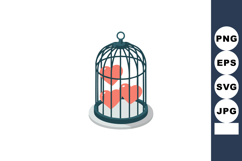 Heart shapes trapped inside birdcage symbolizing love restri Product Image 1