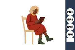 Elderly woman sitting on chair reading tablet technology dig Product Image 1