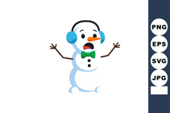 Snowman with blue earmuffs green bow tie surprised expressio Product Image 1