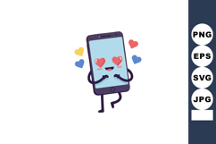 Cute smiling smartphone with heart eyes and colorful love he Product Image 1